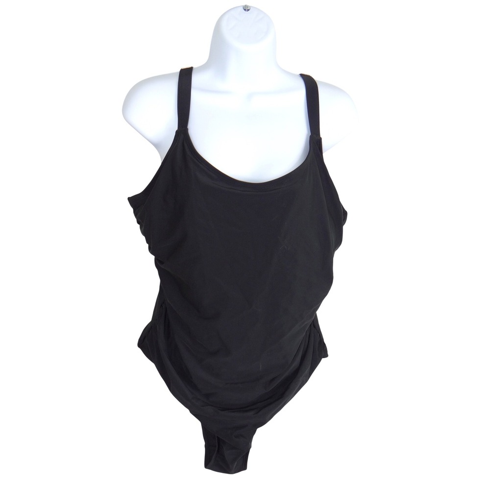 Nicole Miller Studio Womens Black 1 Piece Swimsuit Plus Size 1X Adjustable Strap